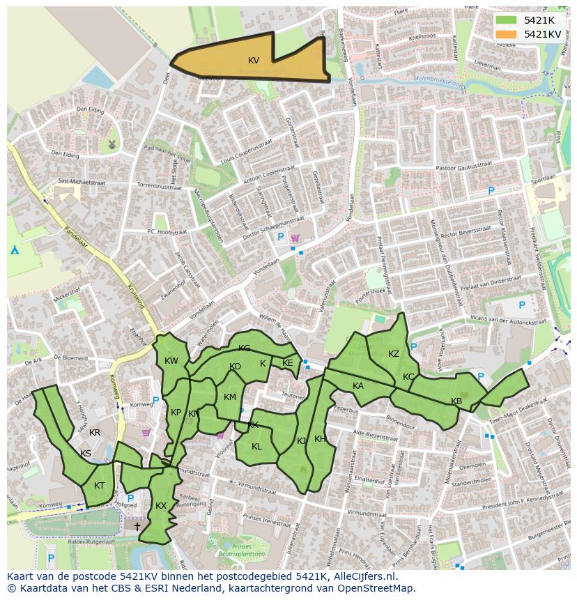 Afbeelding van het postcodegebied 5421 KV op de kaart.
