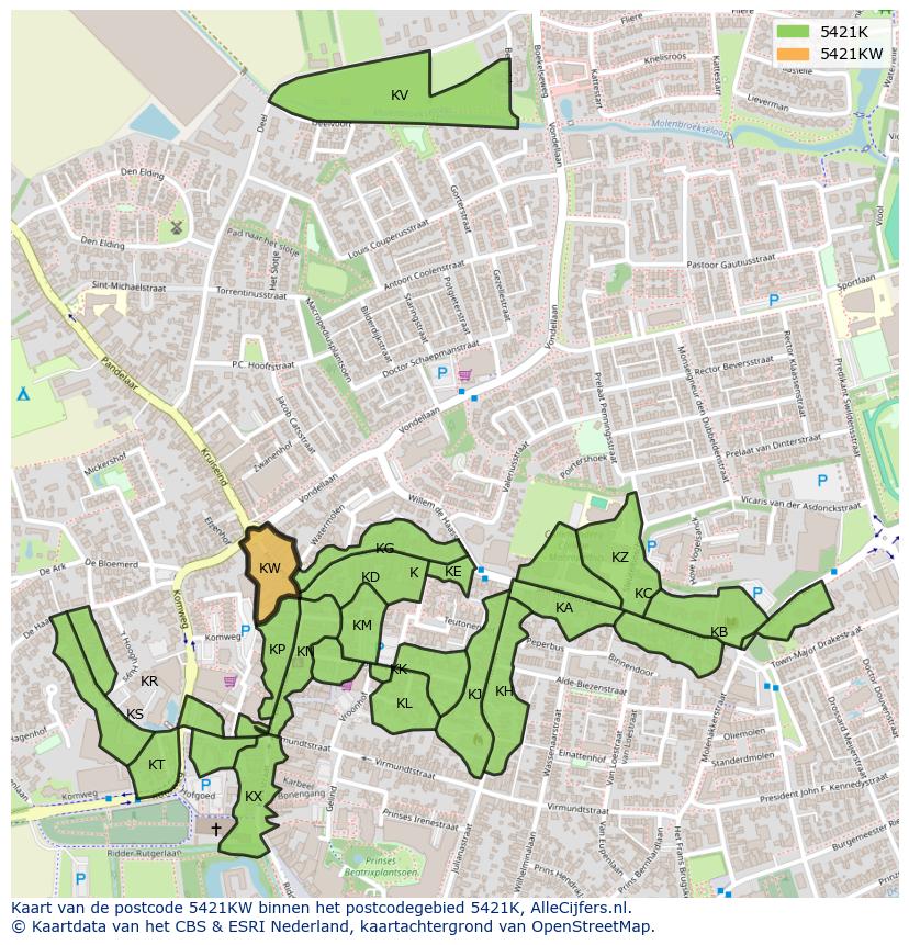 Afbeelding van het postcodegebied 5421 KW op de kaart.