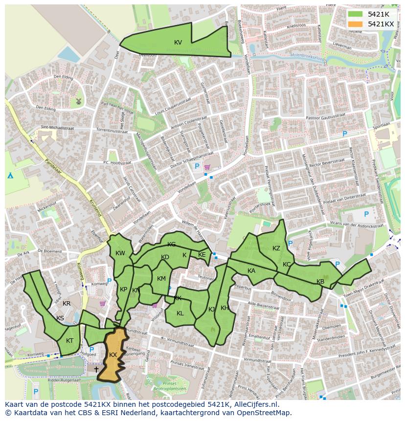 Afbeelding van het postcodegebied 5421 KX op de kaart.