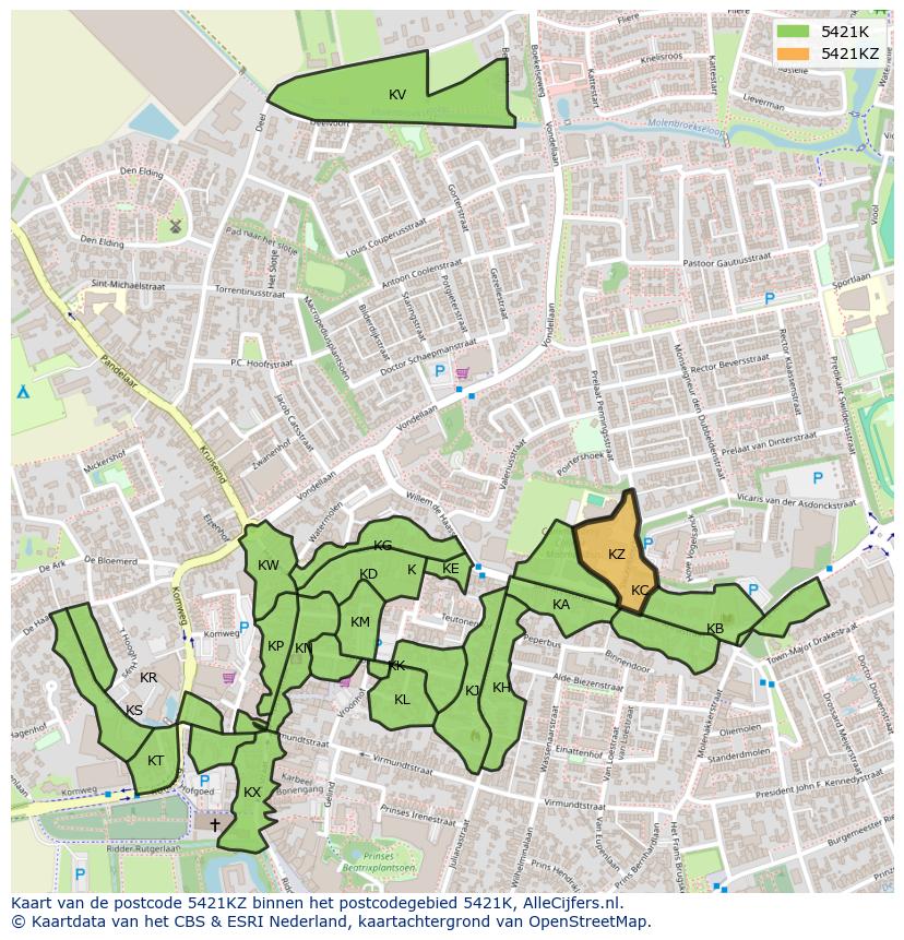 Afbeelding van het postcodegebied 5421 KZ op de kaart.