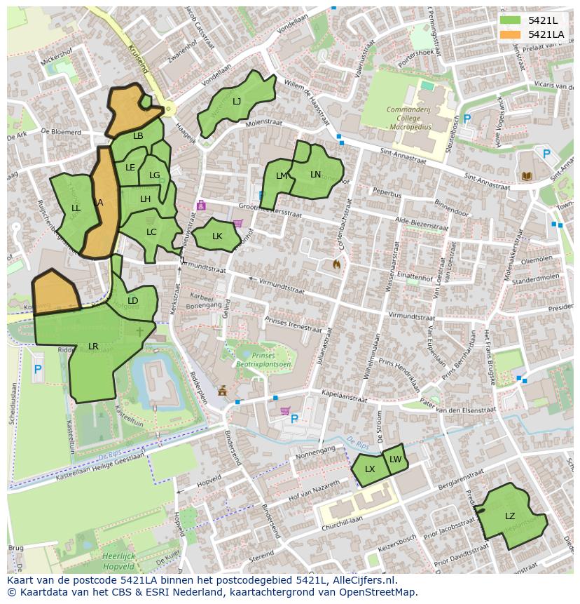 Afbeelding van het postcodegebied 5421 LA op de kaart.
