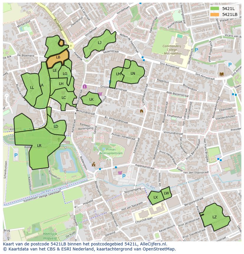 Afbeelding van het postcodegebied 5421 LB op de kaart.