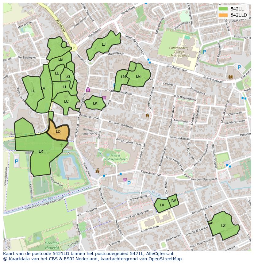 Afbeelding van het postcodegebied 5421 LD op de kaart.