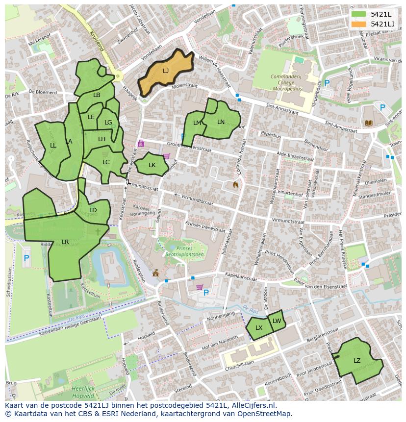 Afbeelding van het postcodegebied 5421 LJ op de kaart.