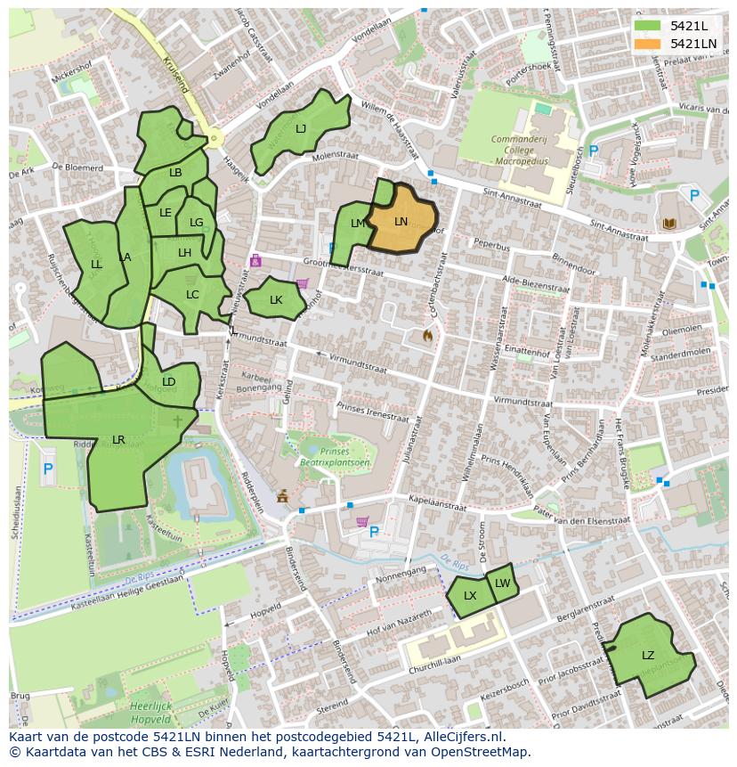 Afbeelding van het postcodegebied 5421 LN op de kaart.