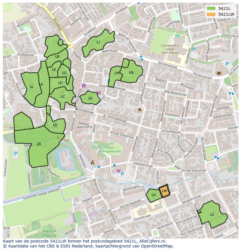 Afbeelding van het postcodegebied 5421 LW op de kaart.