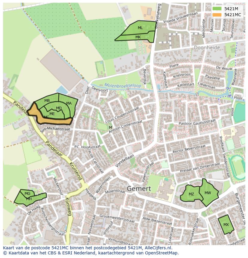 Afbeelding van het postcodegebied 5421 MC op de kaart.