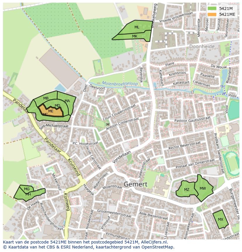 Afbeelding van het postcodegebied 5421 ME op de kaart.