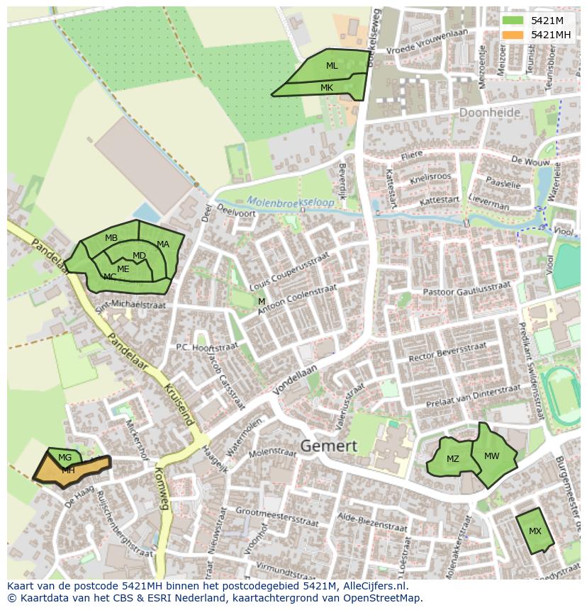 Afbeelding van het postcodegebied 5421 MH op de kaart.
