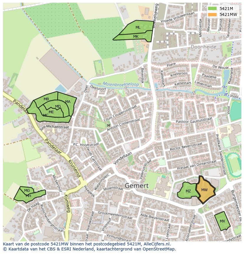 Afbeelding van het postcodegebied 5421 MW op de kaart.