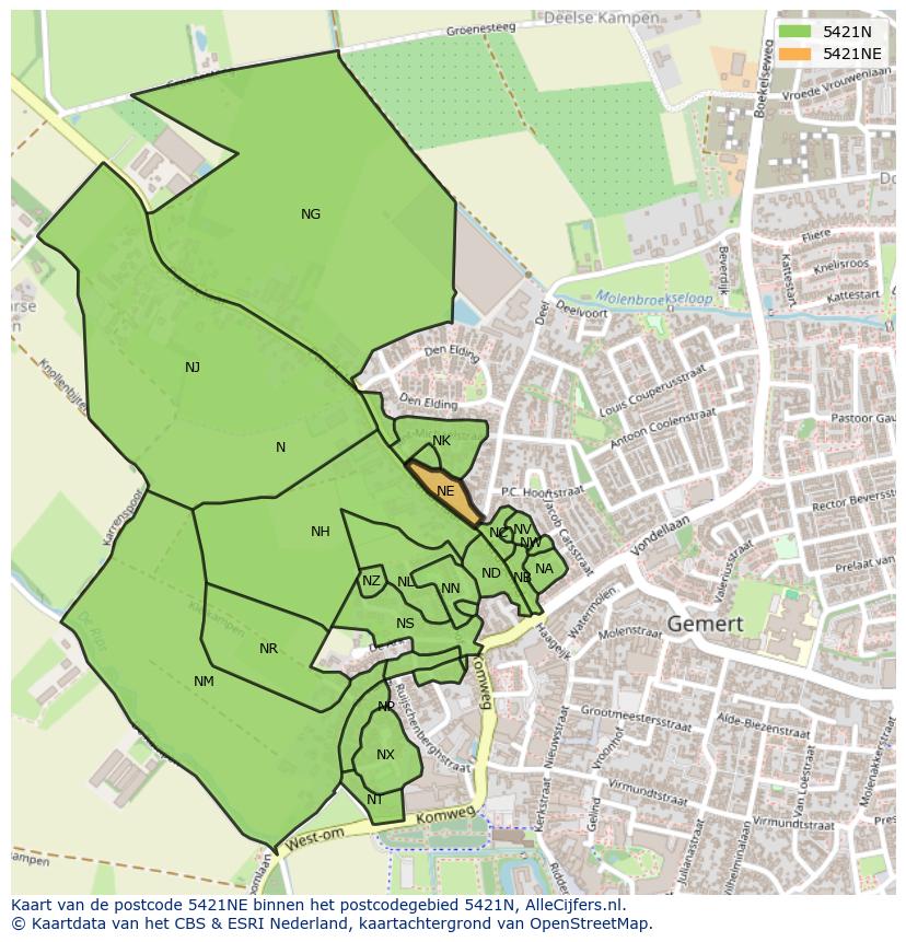 Afbeelding van het postcodegebied 5421 NE op de kaart.