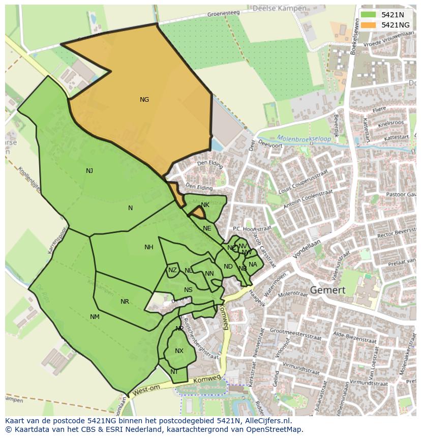 Afbeelding van het postcodegebied 5421 NG op de kaart.
