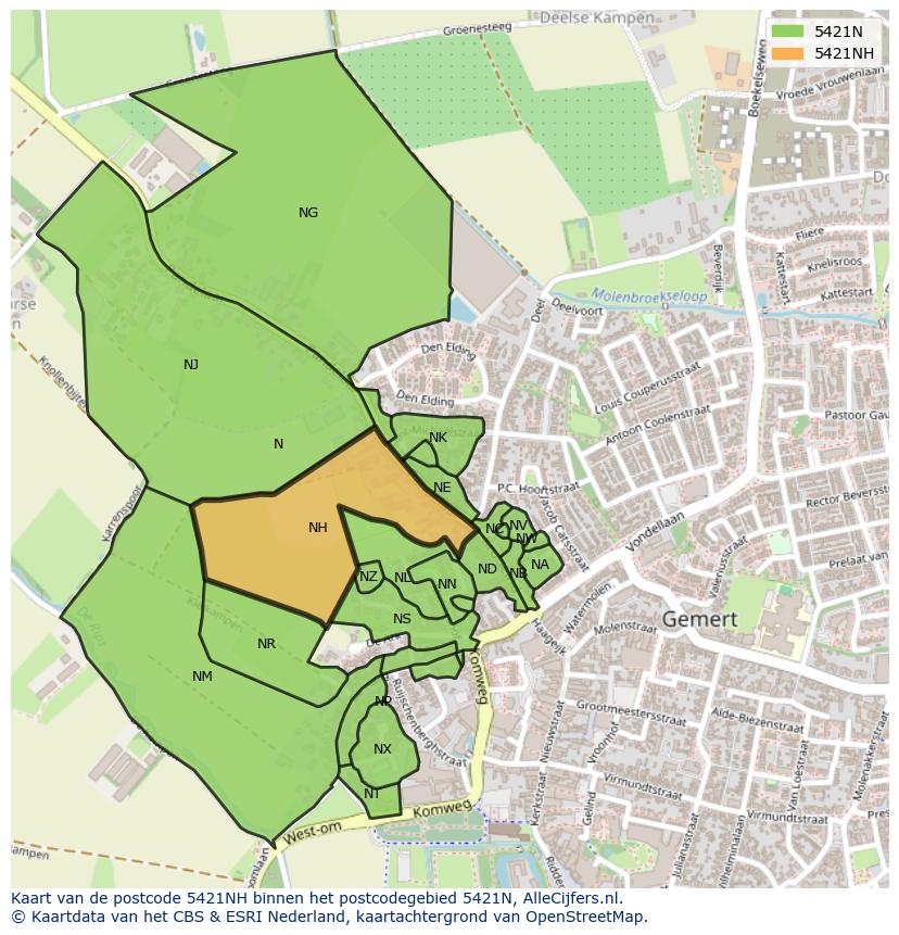 Afbeelding van het postcodegebied 5421 NH op de kaart.