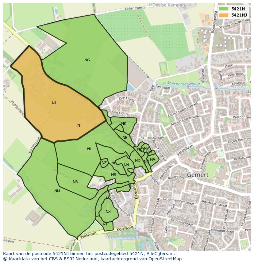 Afbeelding van het postcodegebied 5421 NJ op de kaart.