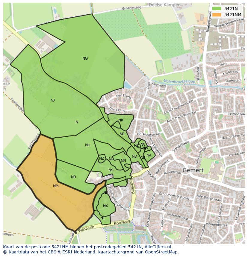 Afbeelding van het postcodegebied 5421 NM op de kaart.