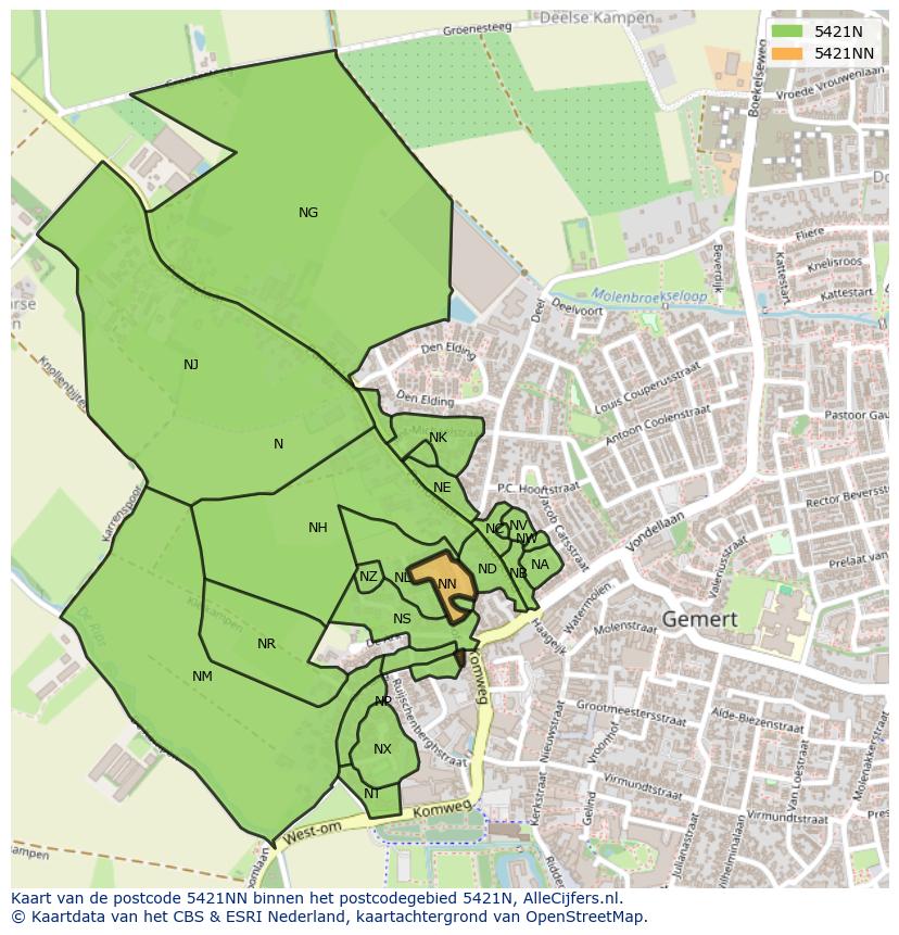 Afbeelding van het postcodegebied 5421 NN op de kaart.