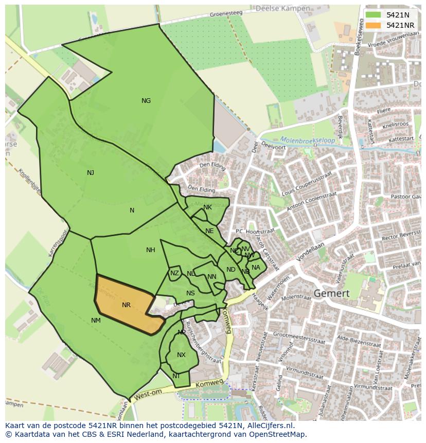Afbeelding van het postcodegebied 5421 NR op de kaart.