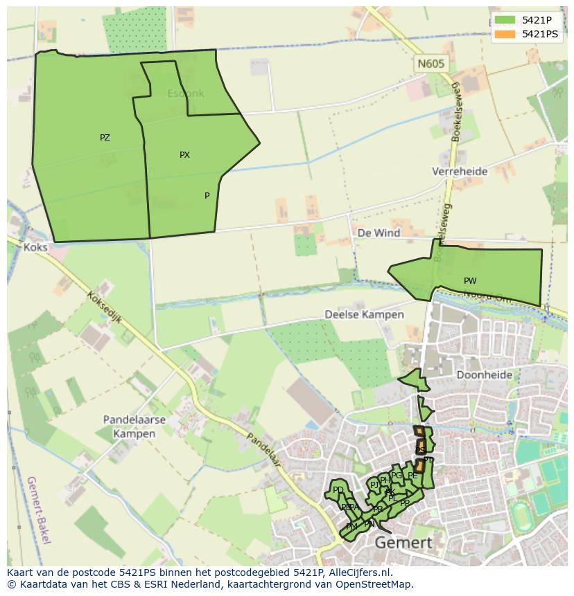 Afbeelding van het postcodegebied 5421 PS op de kaart.
