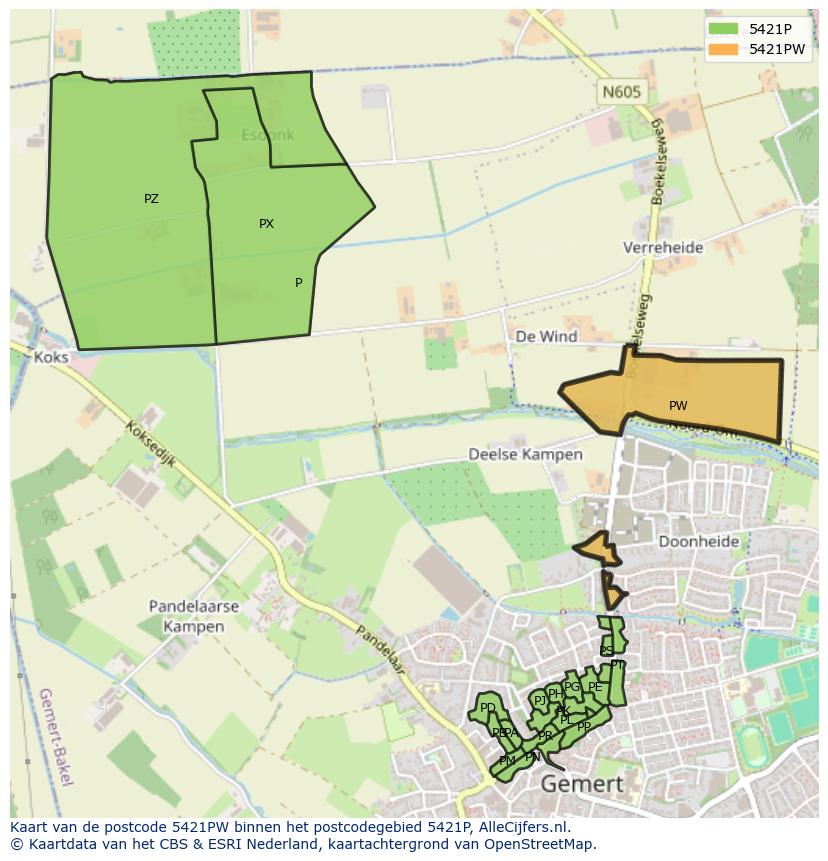 Afbeelding van het postcodegebied 5421 PW op de kaart.