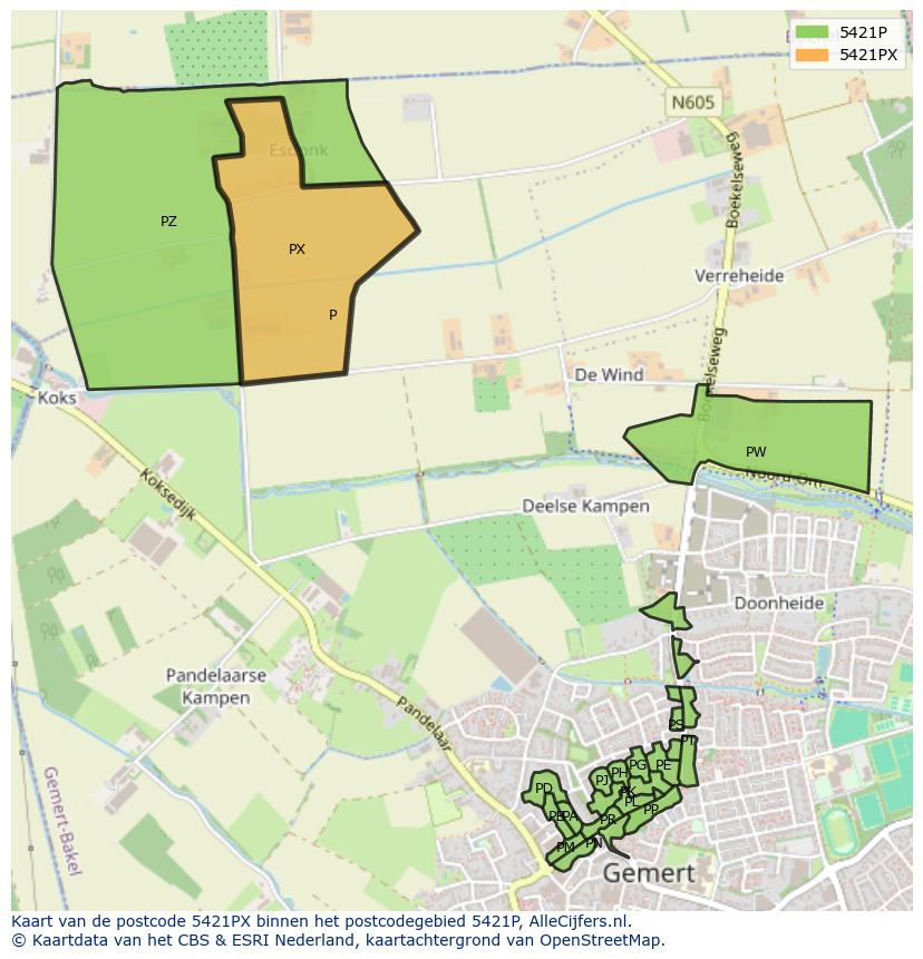 Afbeelding van het postcodegebied 5421 PX op de kaart.