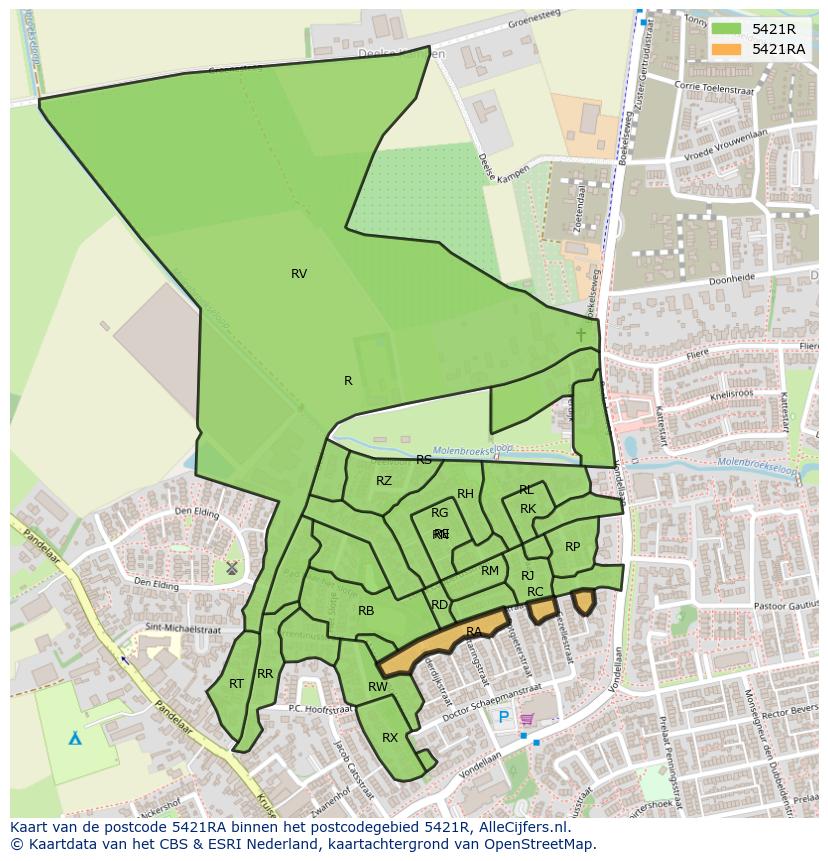 Afbeelding van het postcodegebied 5421 RA op de kaart.