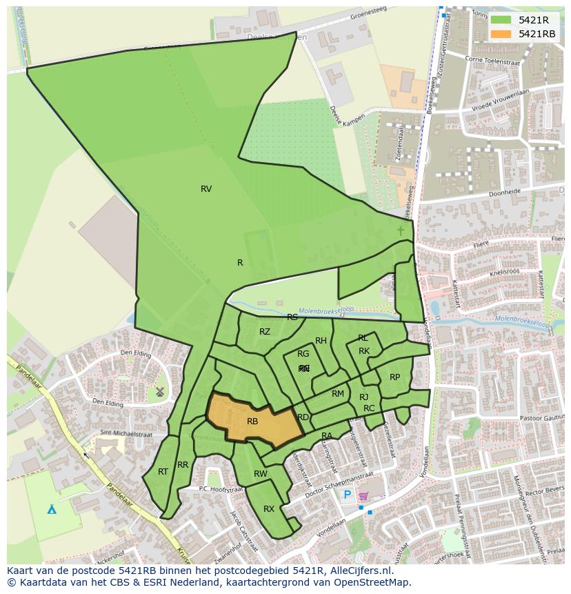 Afbeelding van het postcodegebied 5421 RB op de kaart.