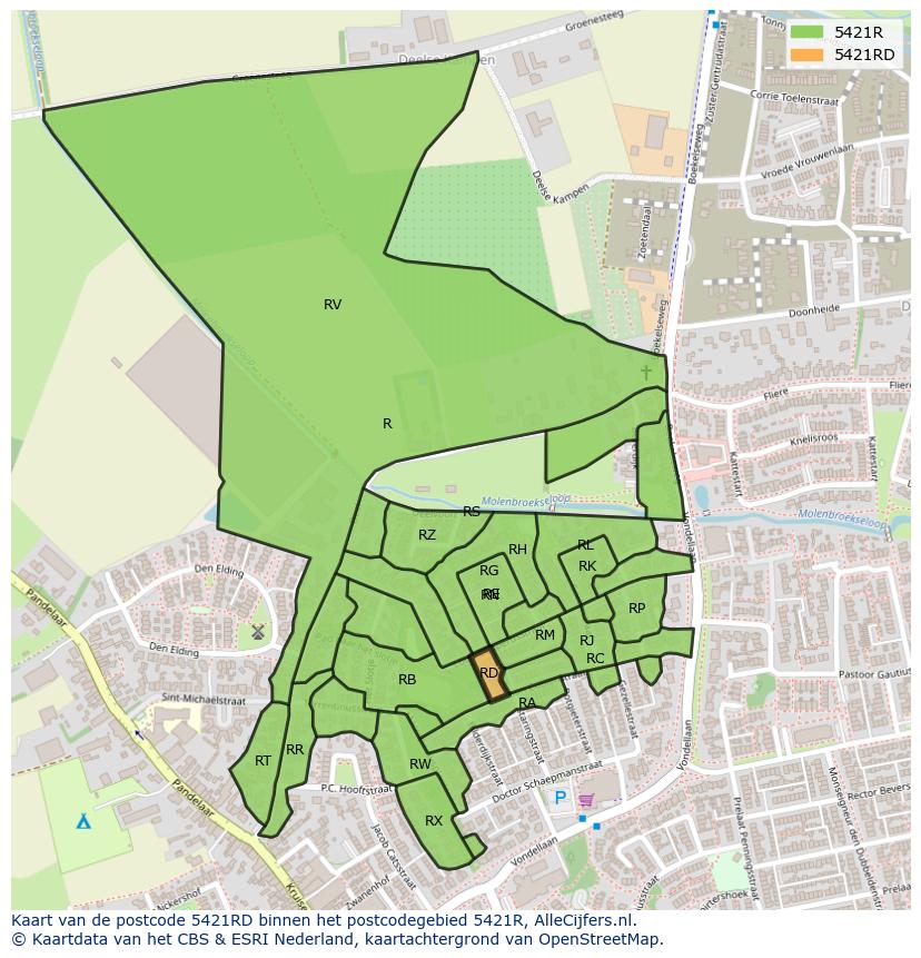 Afbeelding van het postcodegebied 5421 RD op de kaart.