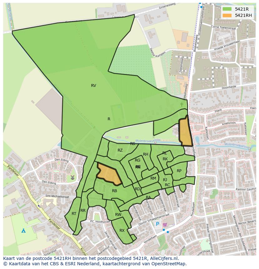 Afbeelding van het postcodegebied 5421 RH op de kaart.