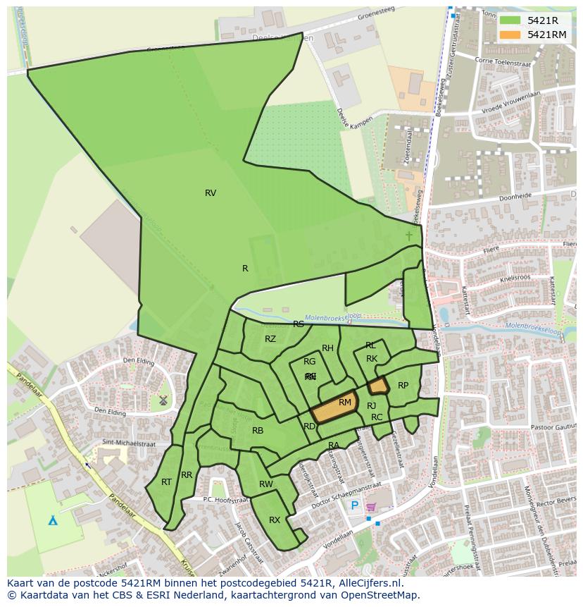 Afbeelding van het postcodegebied 5421 RM op de kaart.