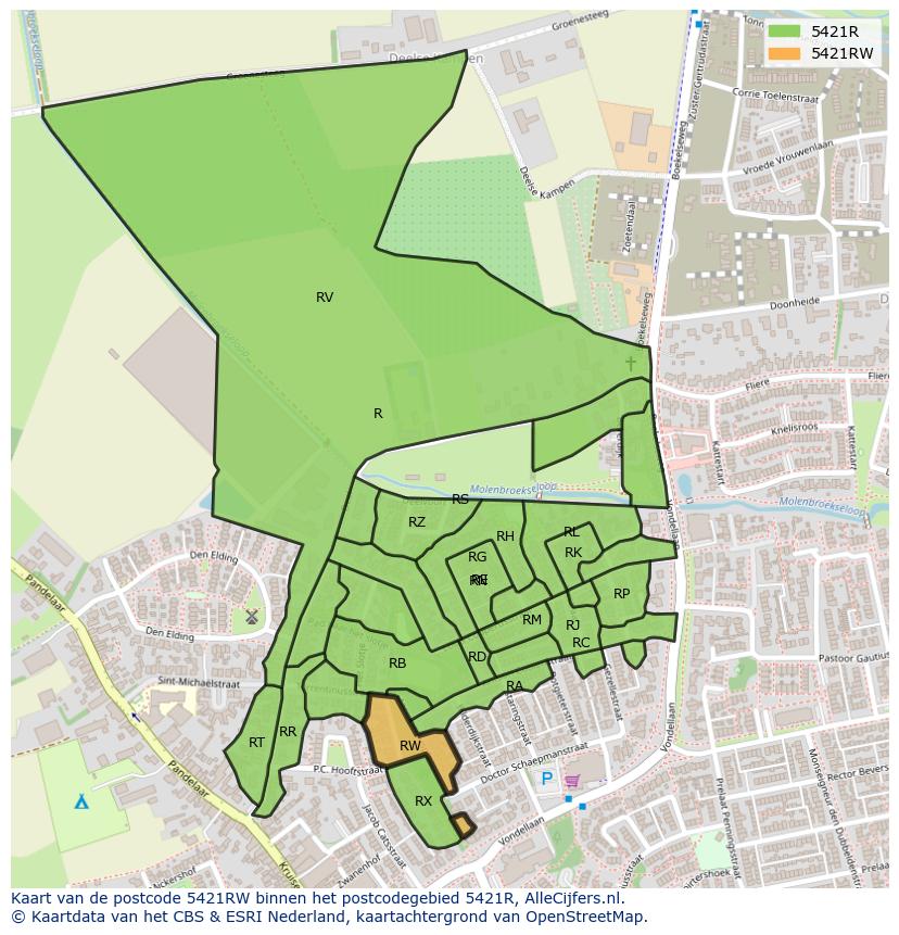 Afbeelding van het postcodegebied 5421 RW op de kaart.
