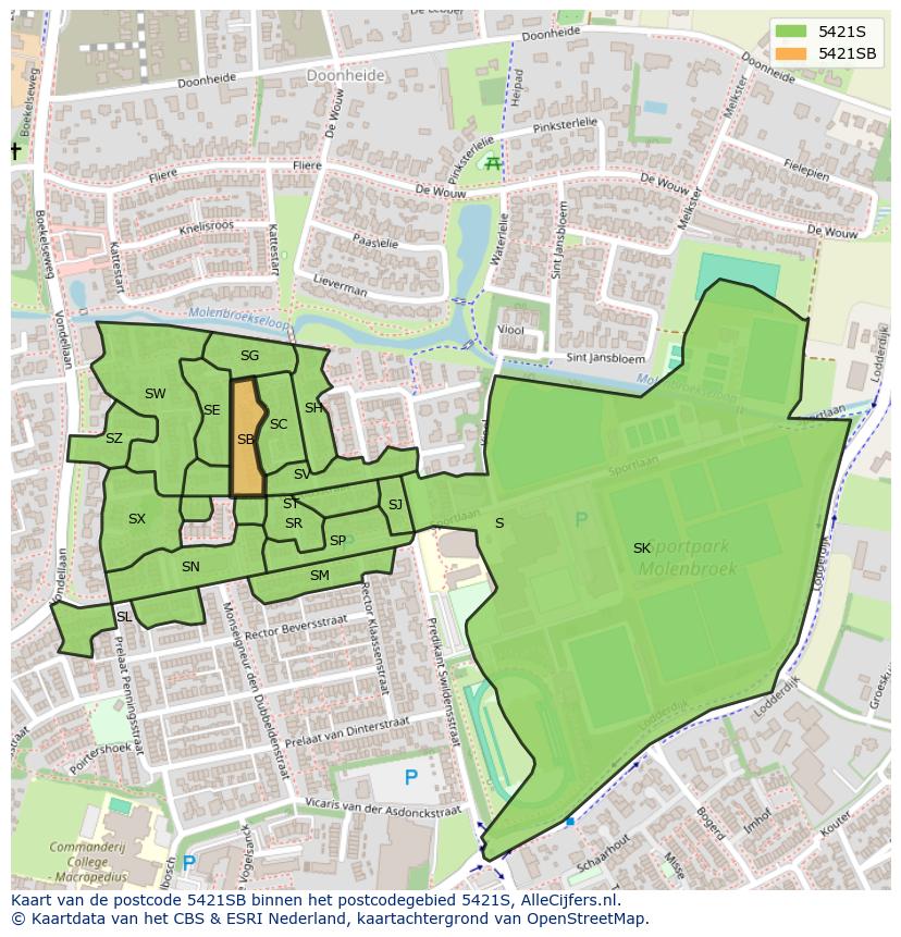Afbeelding van het postcodegebied 5421 SB op de kaart.