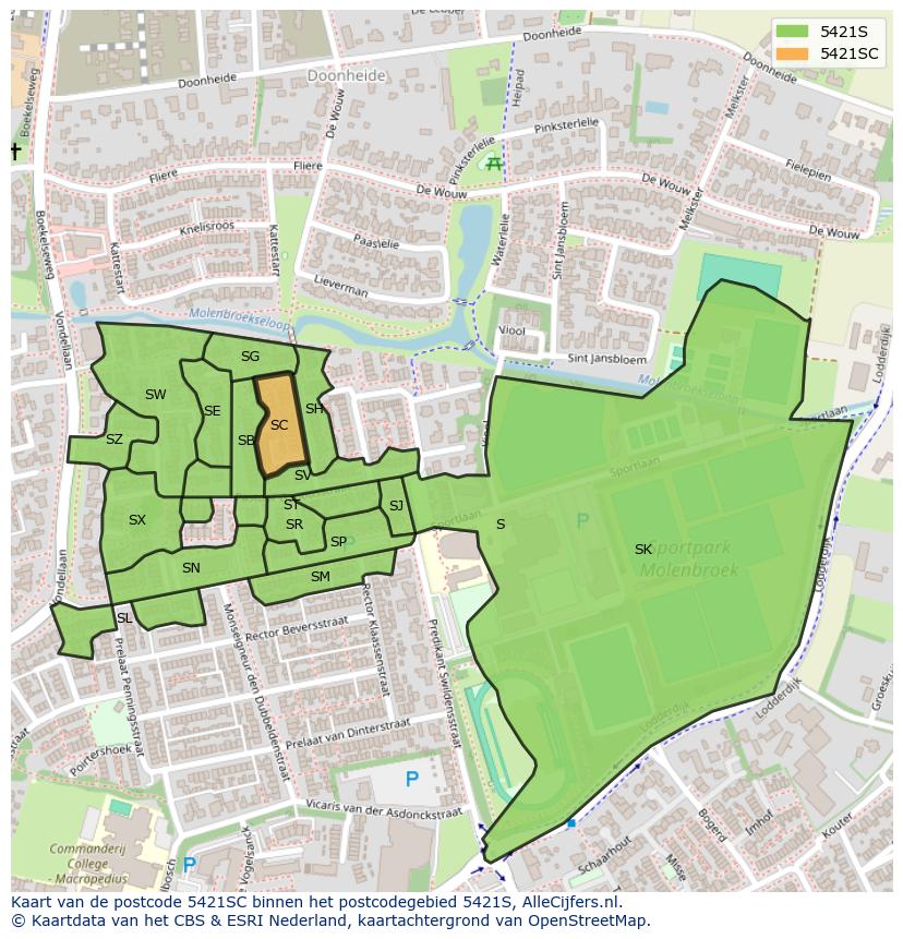 Afbeelding van het postcodegebied 5421 SC op de kaart.