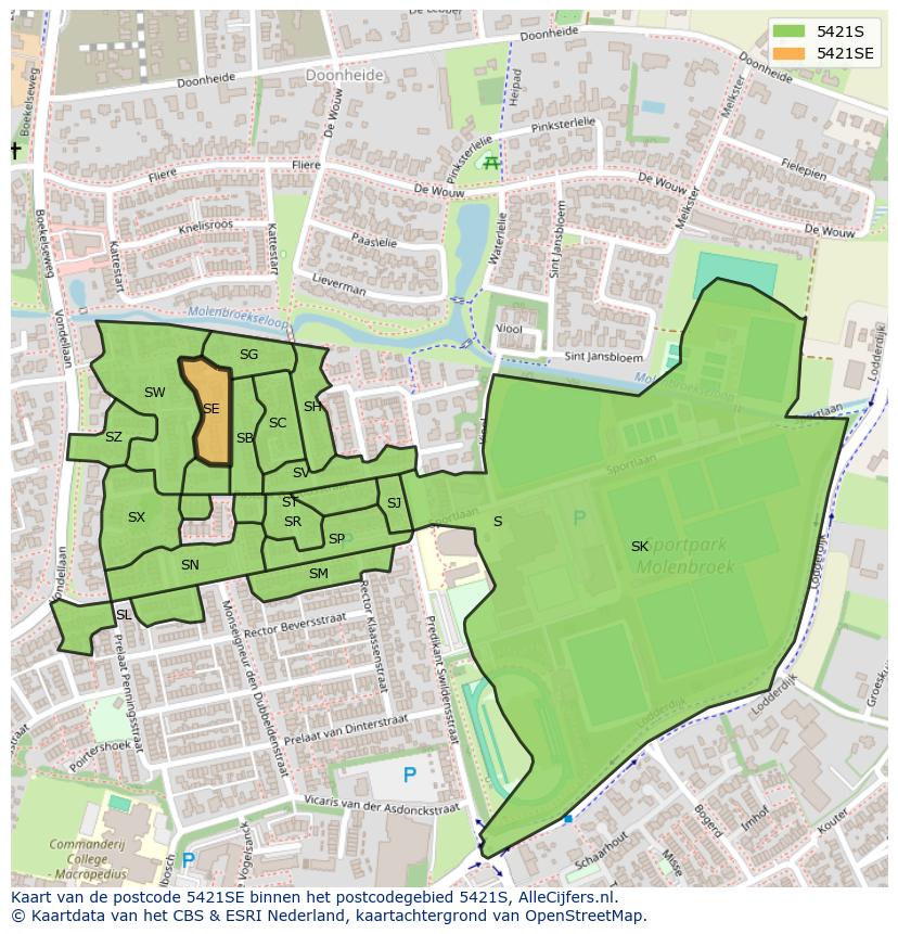 Afbeelding van het postcodegebied 5421 SE op de kaart.