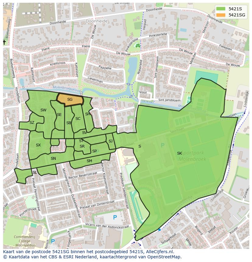Afbeelding van het postcodegebied 5421 SG op de kaart.