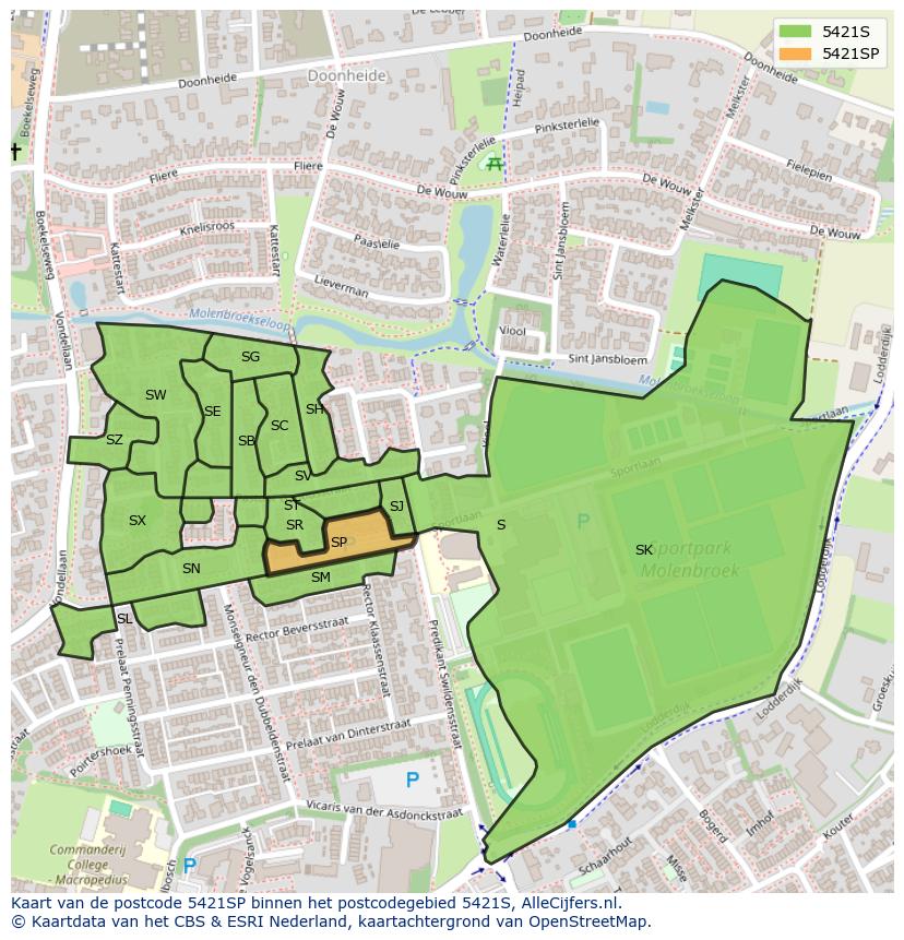 Afbeelding van het postcodegebied 5421 SP op de kaart.