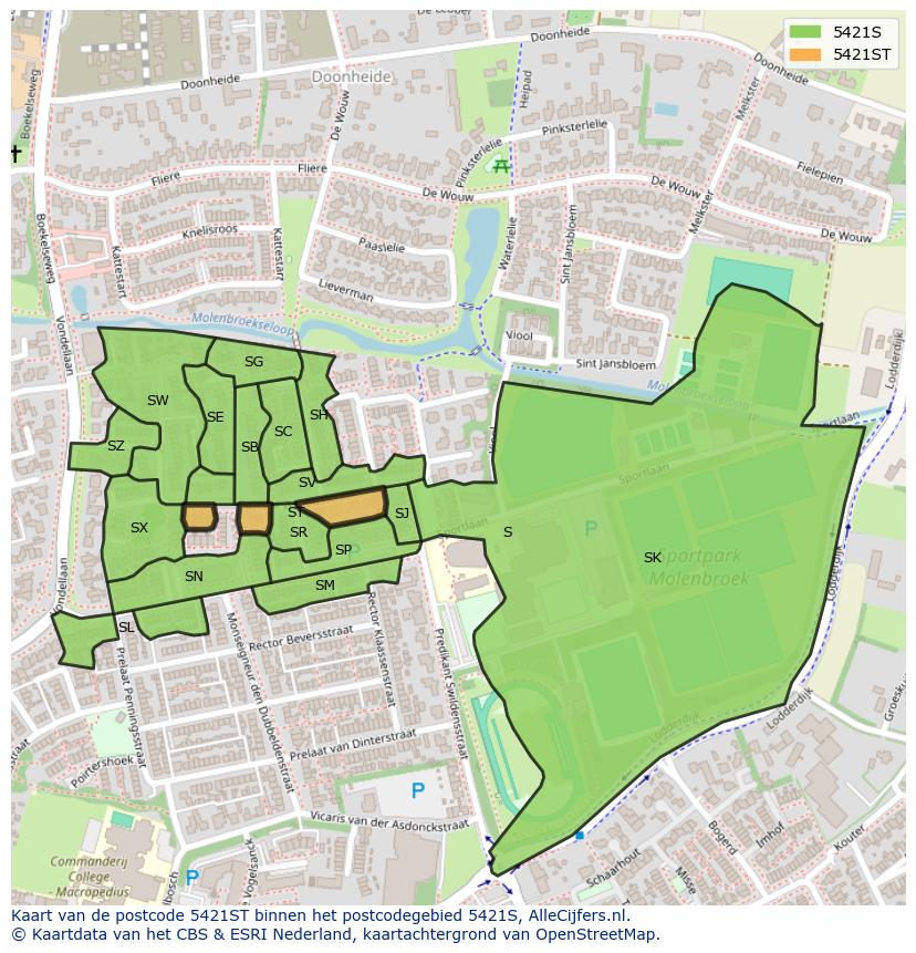 Afbeelding van het postcodegebied 5421 ST op de kaart.
