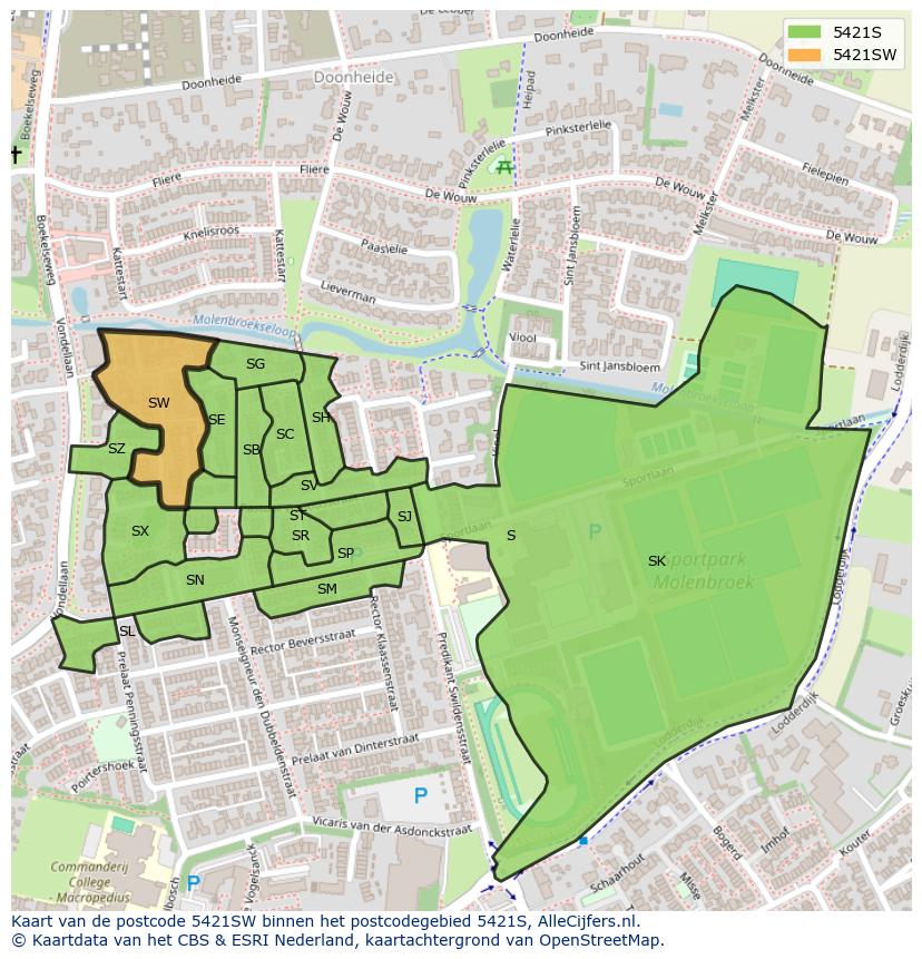 Afbeelding van het postcodegebied 5421 SW op de kaart.