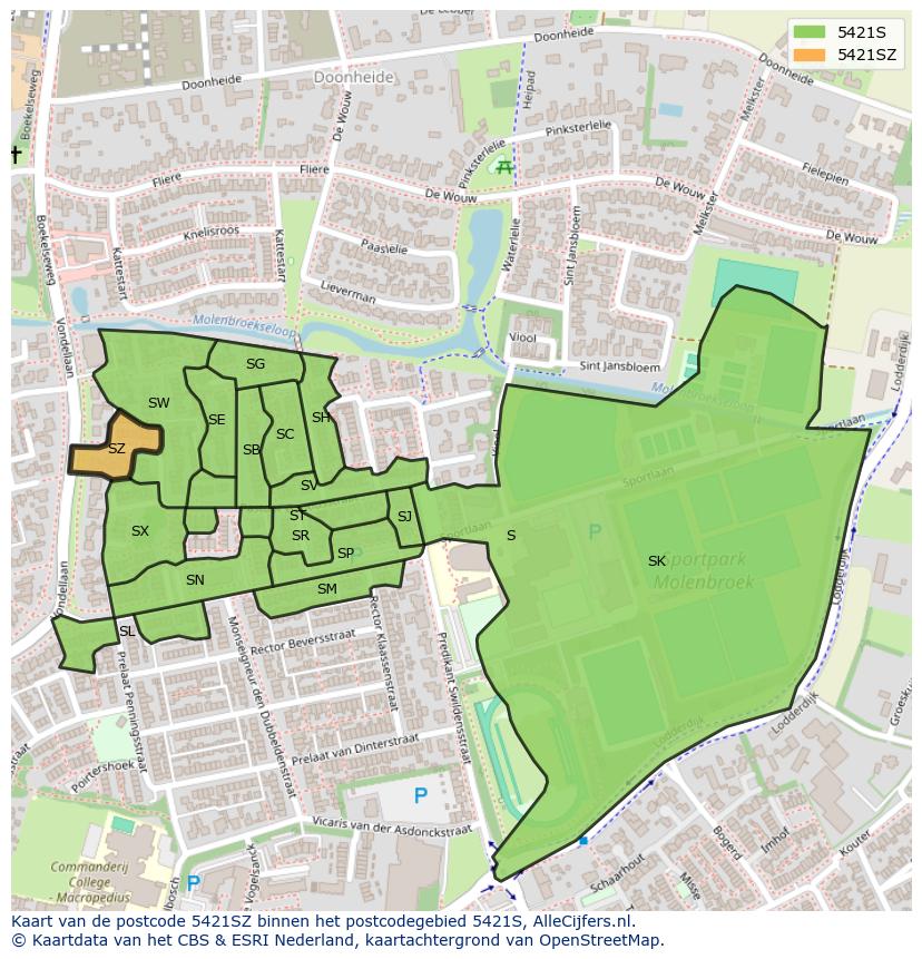 Afbeelding van het postcodegebied 5421 SZ op de kaart.