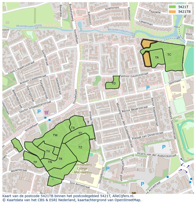 Afbeelding van het postcodegebied 5421 TB op de kaart.