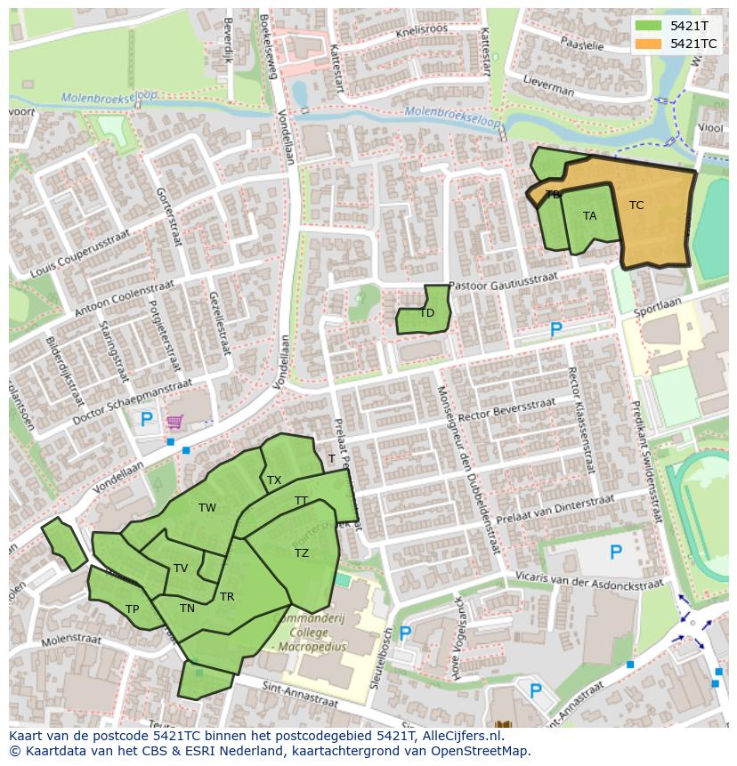 Afbeelding van het postcodegebied 5421 TC op de kaart.
