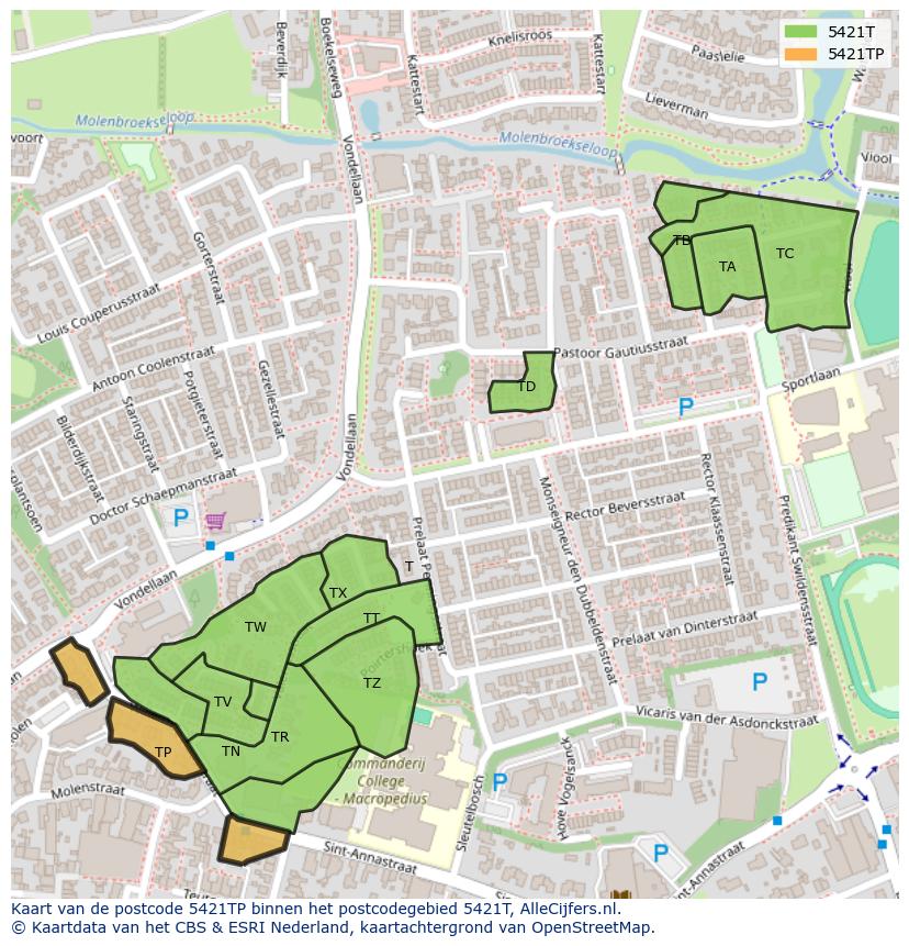 Afbeelding van het postcodegebied 5421 TP op de kaart.