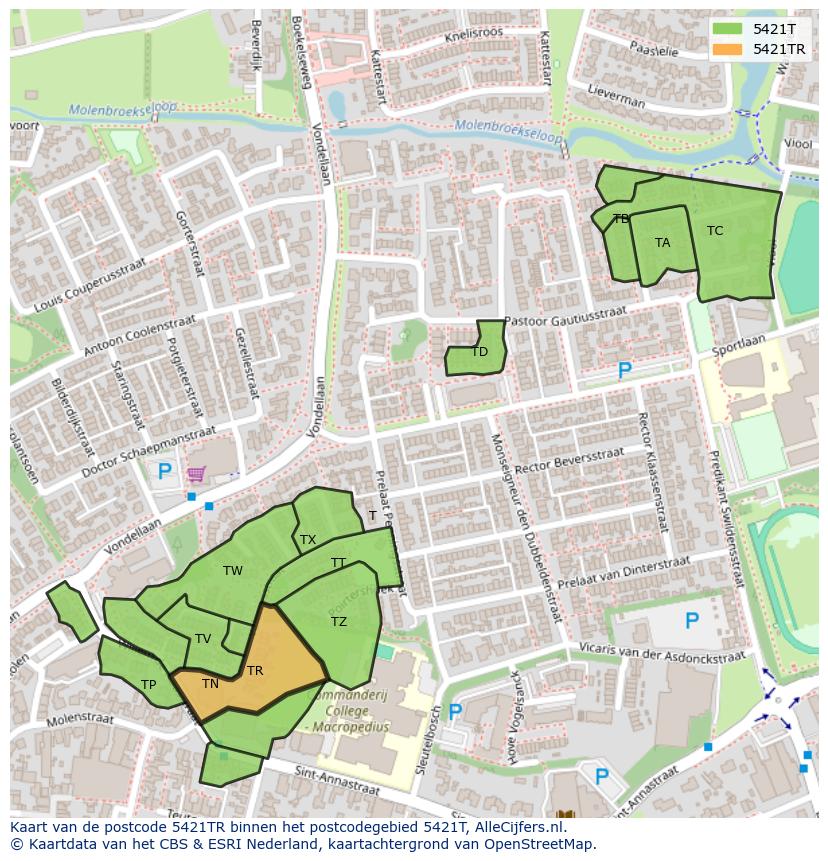 Afbeelding van het postcodegebied 5421 TR op de kaart.