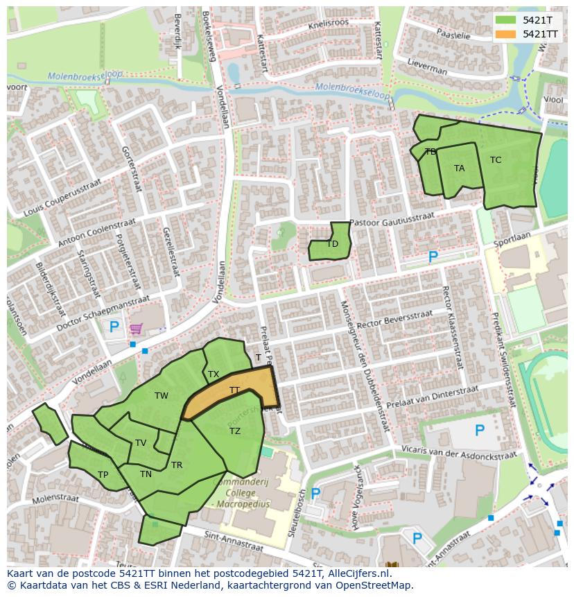 Afbeelding van het postcodegebied 5421 TT op de kaart.