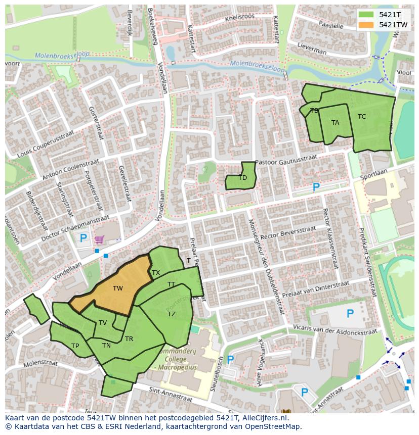 Afbeelding van het postcodegebied 5421 TW op de kaart.