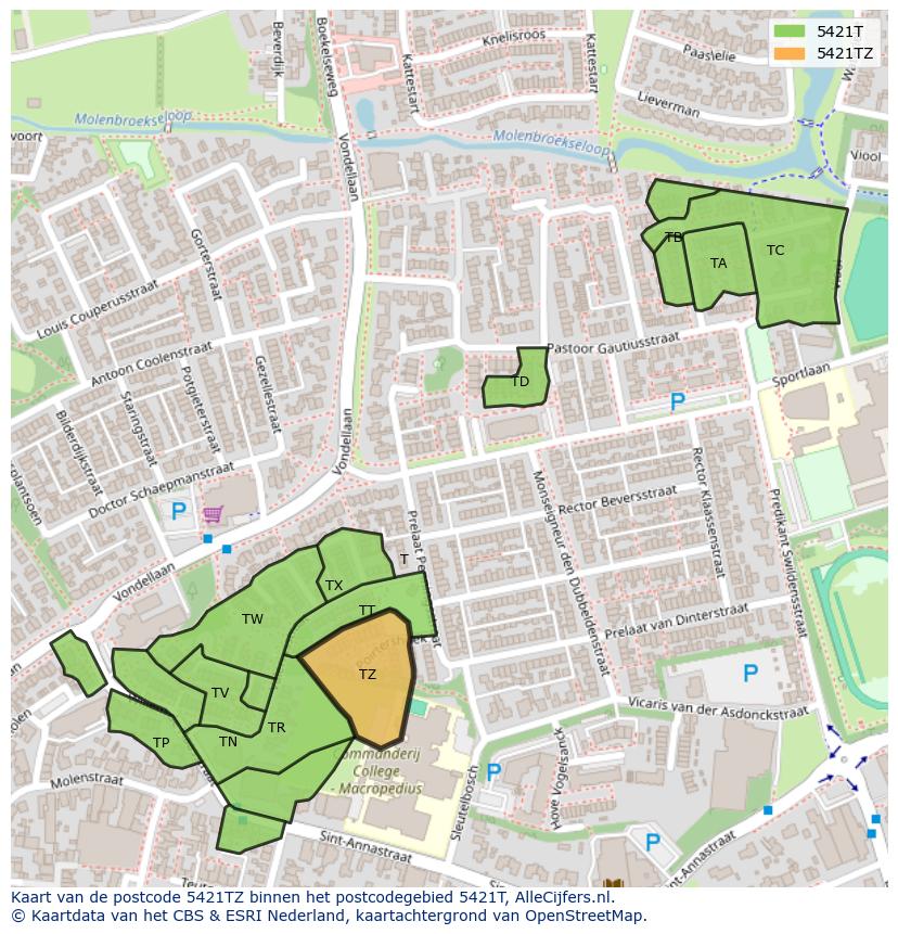 Afbeelding van het postcodegebied 5421 TZ op de kaart.