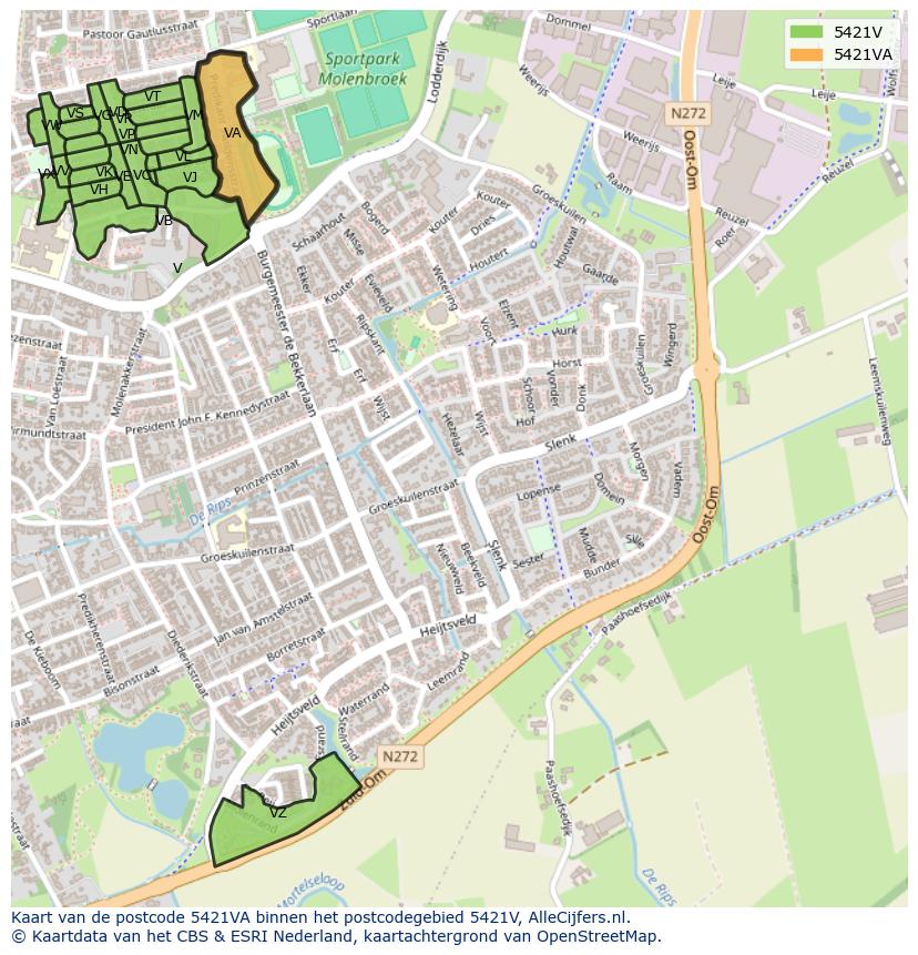 Afbeelding van het postcodegebied 5421 VA op de kaart.