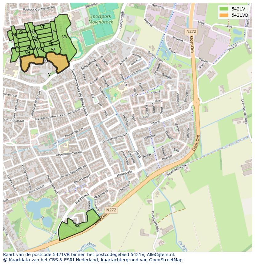 Afbeelding van het postcodegebied 5421 VB op de kaart.