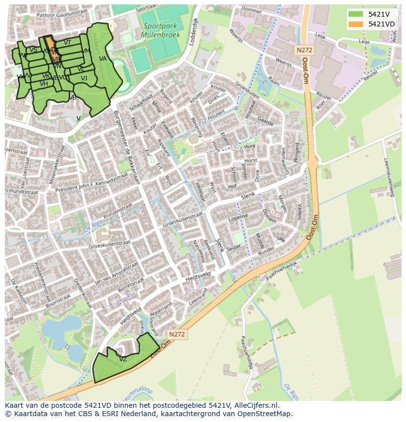 Afbeelding van het postcodegebied 5421 VD op de kaart.