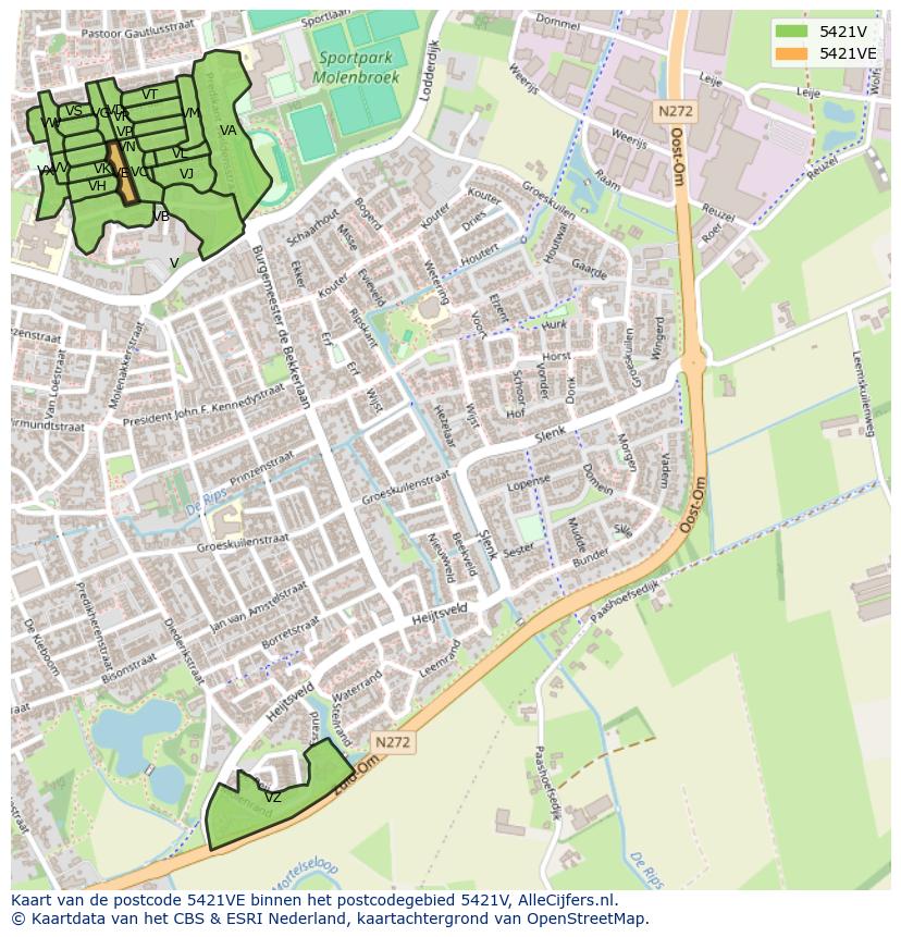 Afbeelding van het postcodegebied 5421 VE op de kaart.