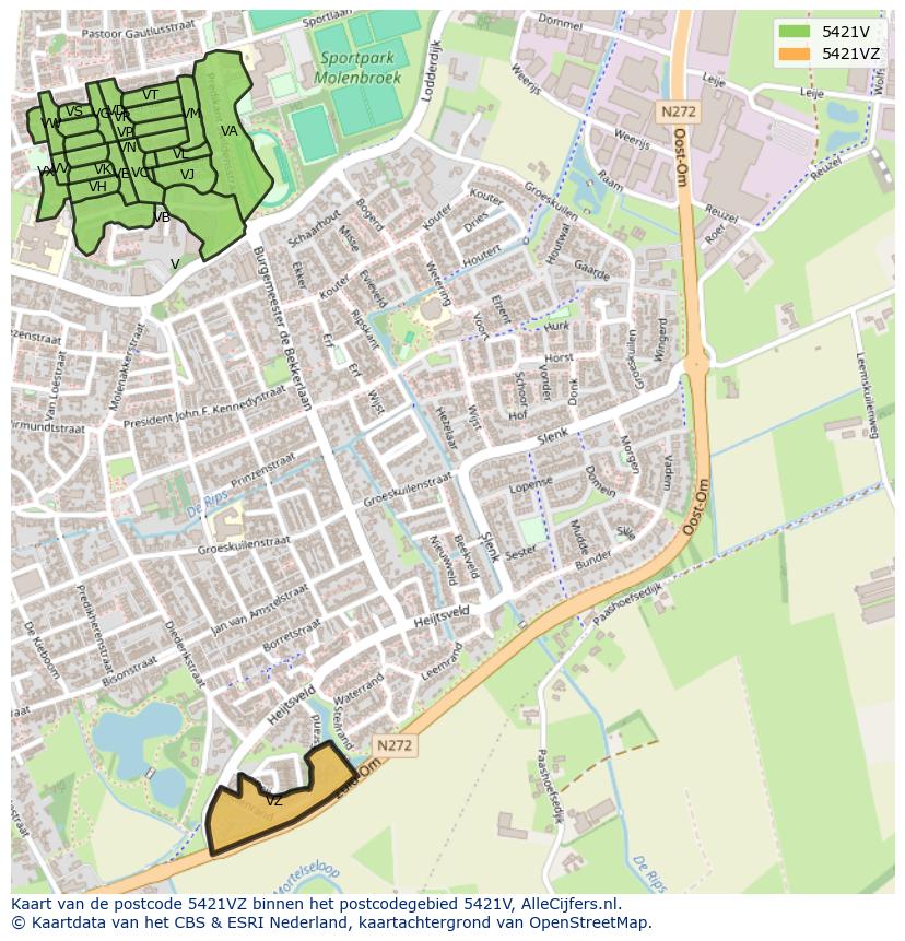 Afbeelding van het postcodegebied 5421 VZ op de kaart.